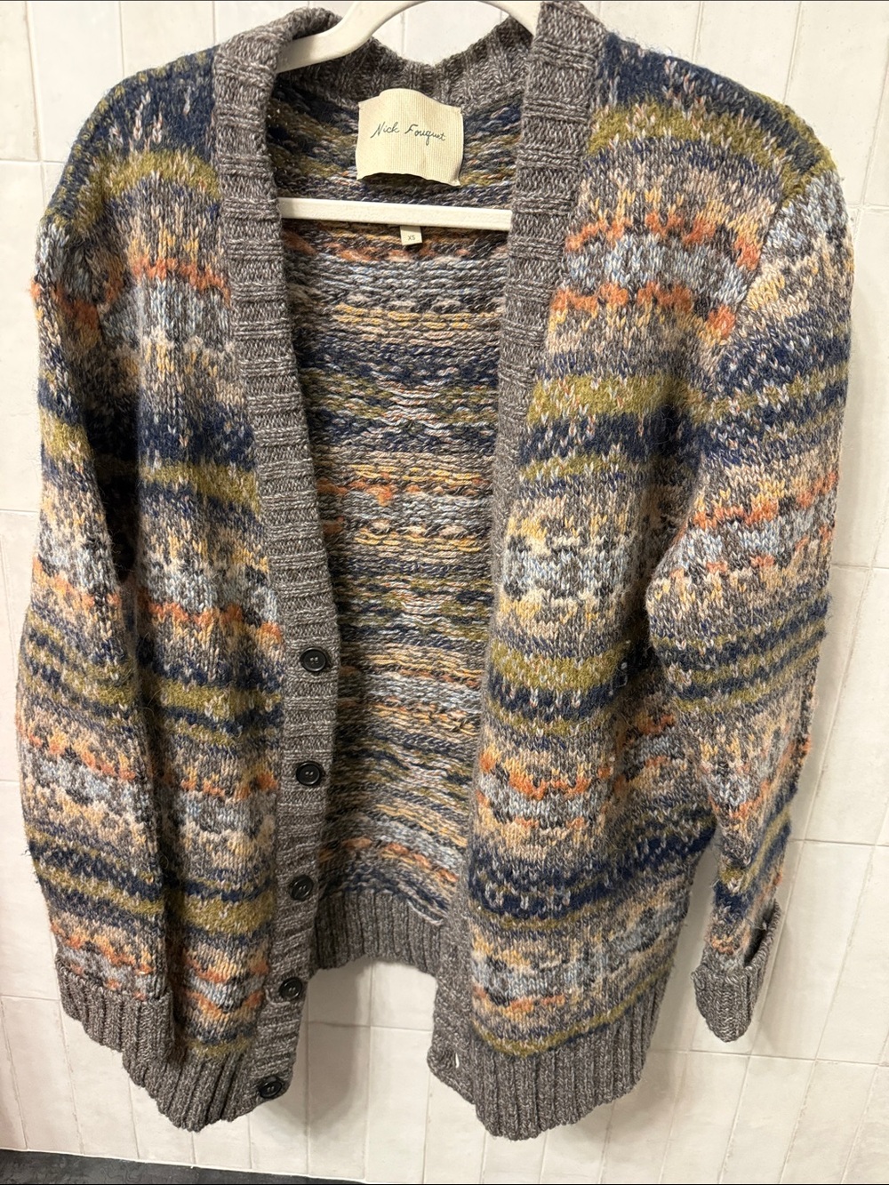 Nick Fouquet Multicolor Fair Isle Cardigan in Gray, Navy, Olive, Orange